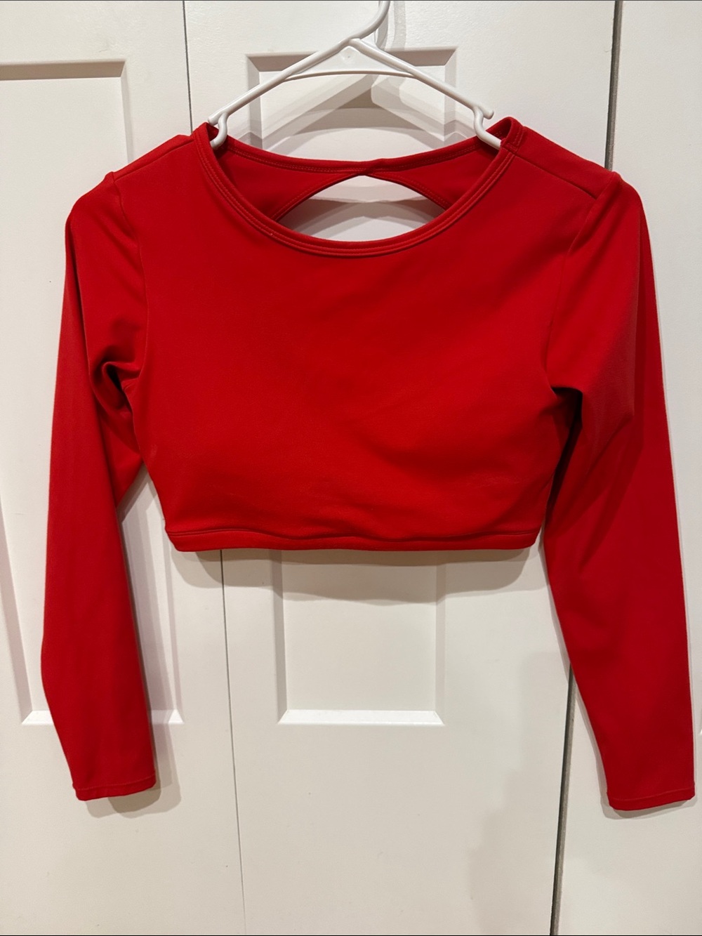 Amazon Red Long-Sleeve Crop Top with Back Keyhole